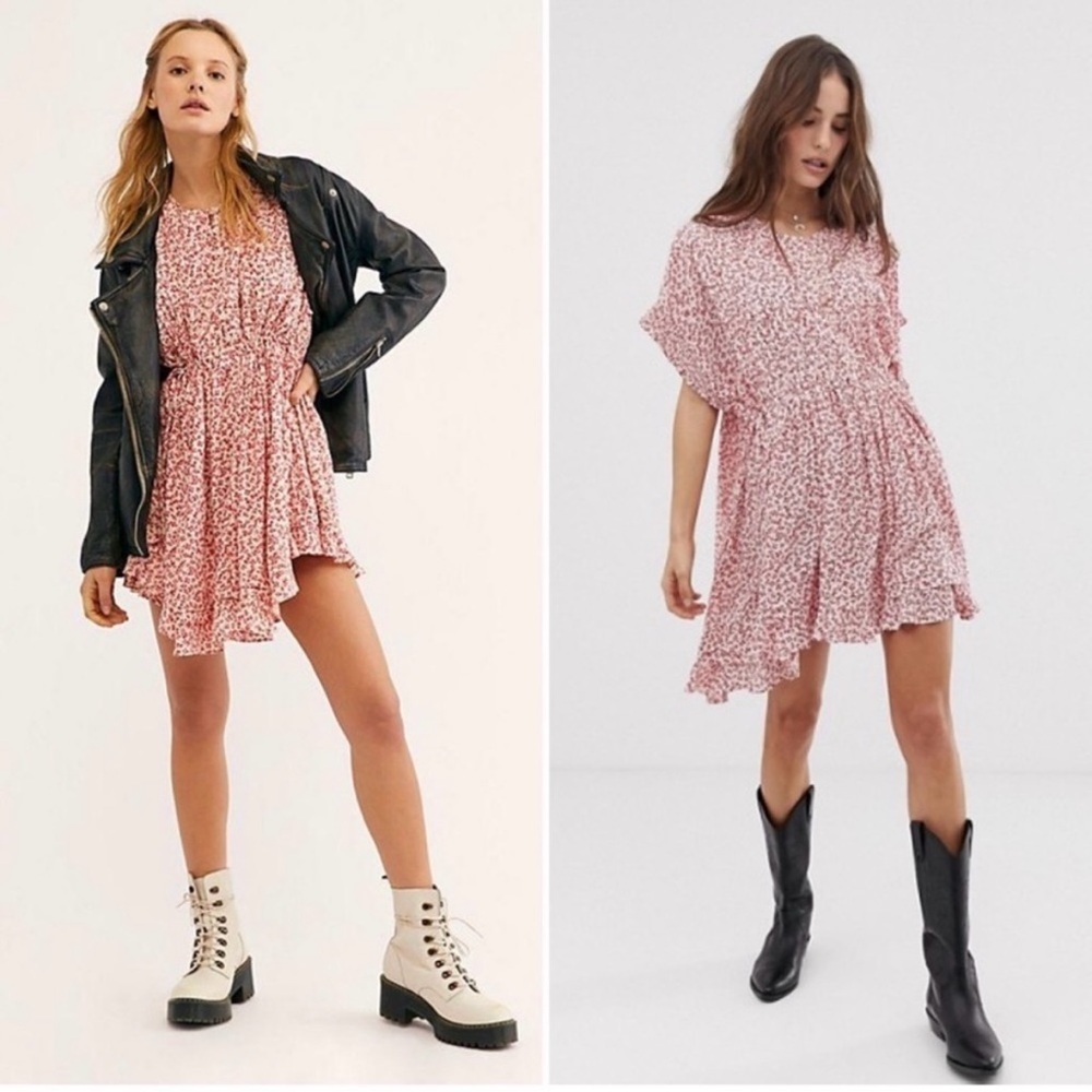 NWT Free People One Fine Day Mini Dress in Tea Combo Size S Red Floral Print - Picture 1 of 14